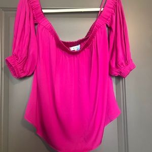 Milly Off The Shoulder Bright Pink Silk Blouse